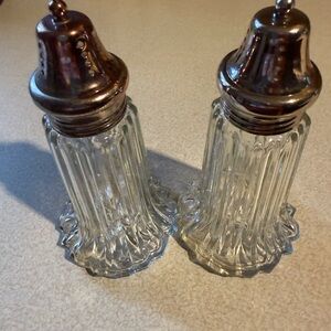 Vintage Cut Glass Fluted Salt & Pepper Shaker Set with Silver-Plated Tops.Spring